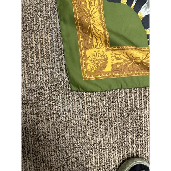 Tiger Leopard Print Scarf Womens Green Gold Baroque Border Square Polyester - Picture 4 of 8